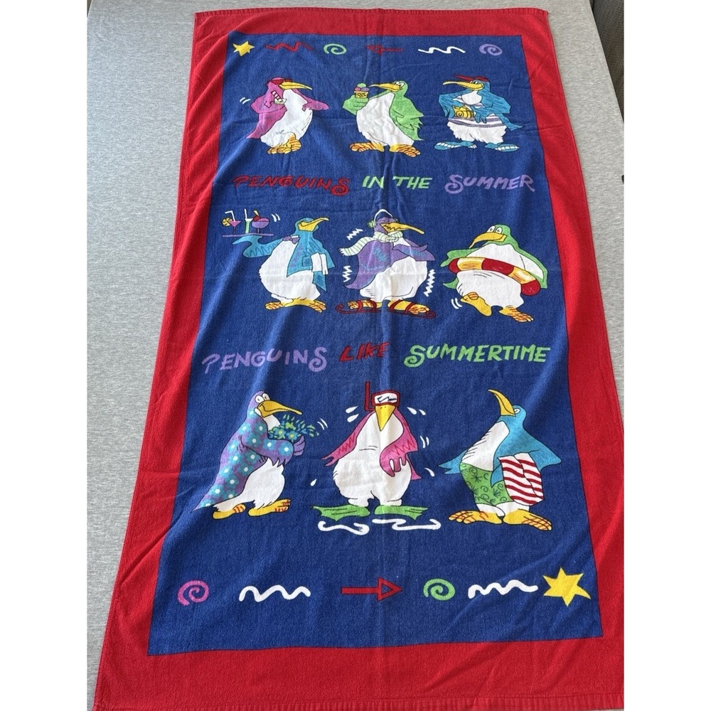 Cotton Beach Towel Vintage Penguins 52x29 Davidson Cotton Company
